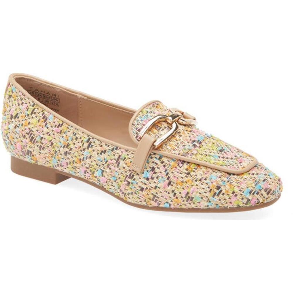 Tahari Multicolor Tweed Loafers with Buckle Detail 7.5